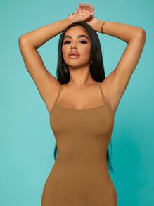 SHEIN SXY 素色十字交叉露背緊身洋裝 - 棕色 - 查看 4