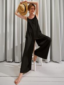 Pocket Side Tied Backless Wide Leg Cami Jumpsuit