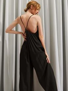 Pocket Side Tied Backless Wide Leg Cami Jumpsuit