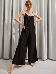 Pocket Side Tied Backless Wide Leg Cami Jumpsuit