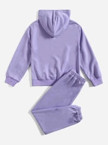 SHEIN Girls Letter Graphic Hoodie & Joggers - Lilac Purple - View 2