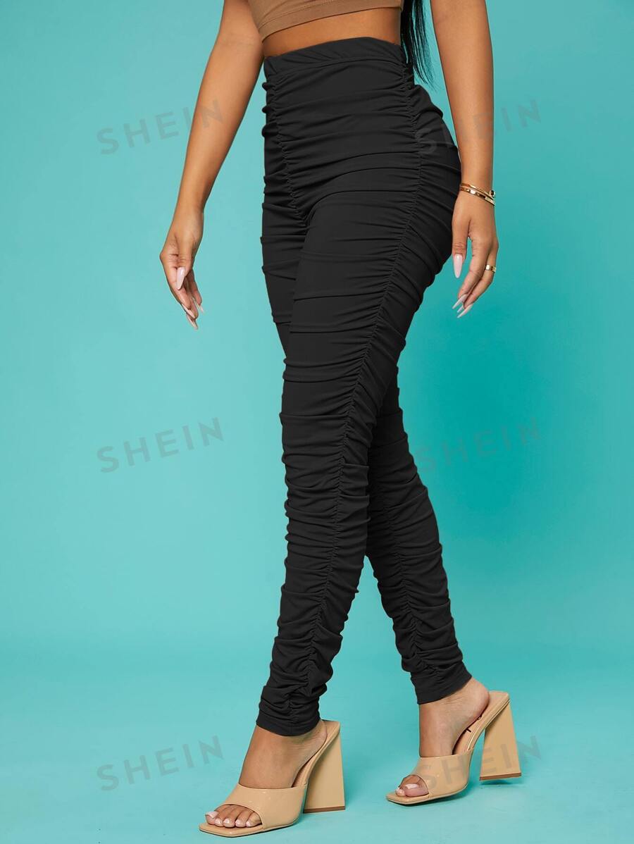 SHEIN SXY Leggings de talle alto fruncido