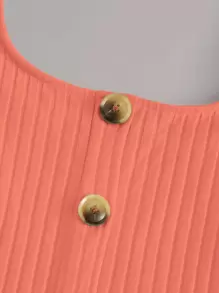 SHEIN EZwear Button Front Rib-Knit Cami Top - Coral Orange - View 4
