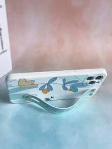 Leaf Painted Phone Case With Wristband Holder - Multicolor - View 2