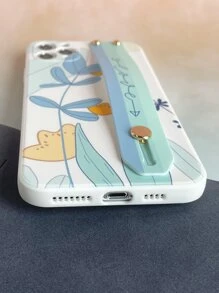 Leaf Painted Phone Case With Wristband Holder - Multicolor - View 4