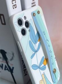 Leaf Painted Phone Case With Wristband Holder - Multicolor - View 5