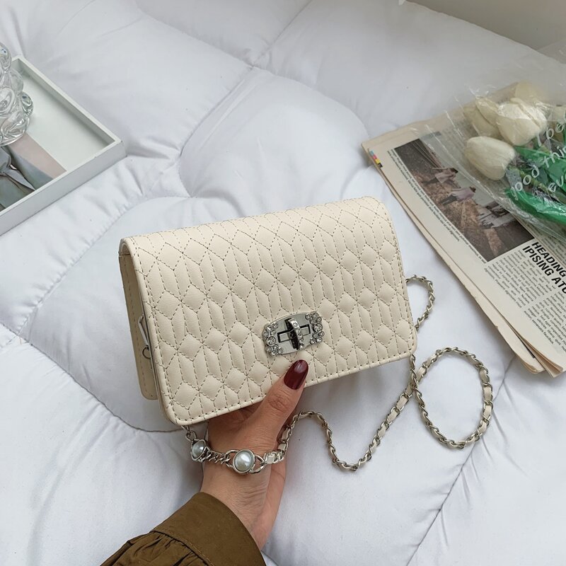 

Quilted Turn Lock Crossbody Bag, White