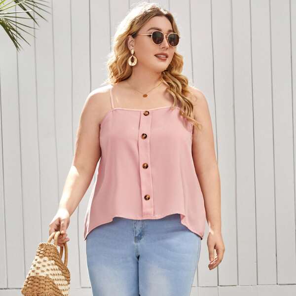 

Plus Single Breasted Solid Cami Top, Dusty pink