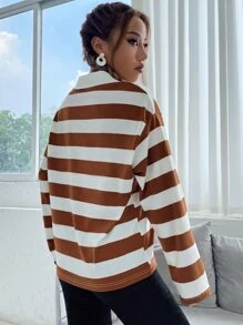 SHEIN Unity Camiseta de cuello polo de hombros caídos con estampado de rayas - Multicolor - Ver 2