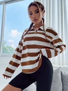 SHEIN Unity Camiseta de cuello polo de hombros caídos con estampado de rayas - Multicolor - Ver 6