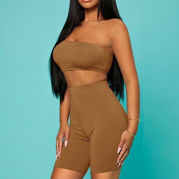 

Solid Tube Top & Biker Shorts, Brown