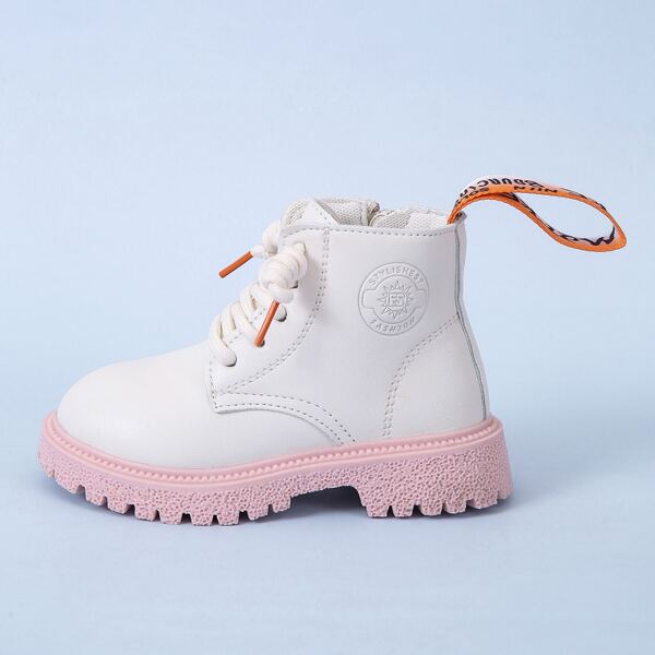 

Girls Solid Side Zipper Combat Boots, Beige