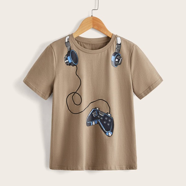 

Boys Game Console Print Tee, Mocha brown