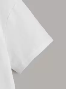 SHEIN Tween Girl Short Sleeve Round Neck Knit Top With Letter Print - White - View 4