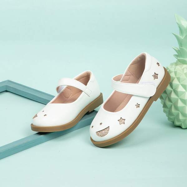 

Toddler Girls Star Graphic Velcro Strap Flats, White