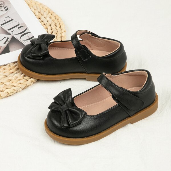 

Toddler Girls Bow Decor Velcro Strap Flats, Black