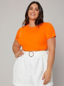 SHEIN Plus Neon Orange Solid Crop Top - Orange - View 1