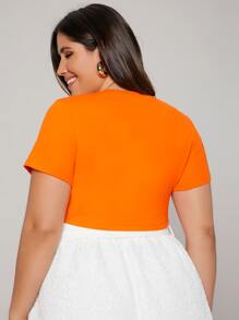 SHEIN Plus Neon Orange Solid Crop Top - Orange - View 2