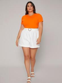 SHEIN Plus Neon Orange Solid Crop Top - Orange - View 3