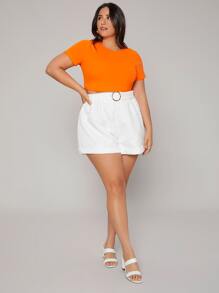 SHEIN Plus Neon Orange Solid Crop Top - Orange - View 5