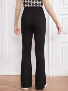 SHEIN Pantalones Largos De Punto Básicos De Talla Adolescente Para Chica - Negro - Ver 2
