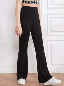 SHEIN Pantalones Largos De Punto Básicos De Talla Adolescente Para Chica - Negro - Ver 4