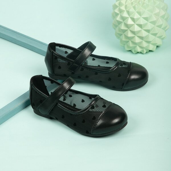 

Girls Heart Graphic Mesh Flats, Black