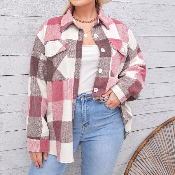 

Plus Plaid Print Drop Shoulder Overcoat, Multicolor