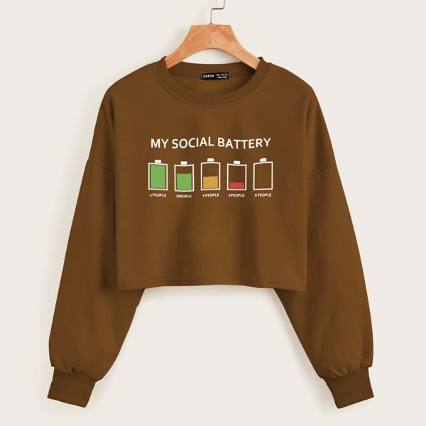 

Drop Shoulder Letter Graphic Oversize Pullover, Coffee brown