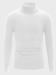 Manfinity VCAY 男士素色小高領套頭毛衣 - 白色 - 查看 1