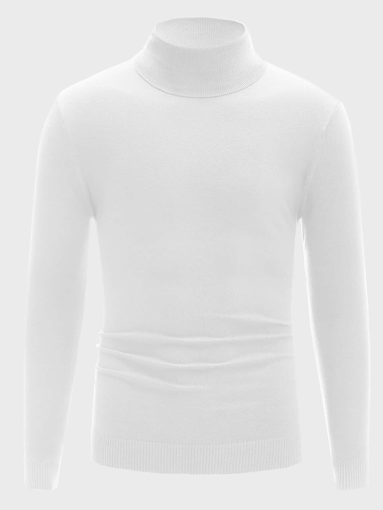 Manfinity VCAY 男士素色小高領套頭毛衣 - 白色 - 查看 1