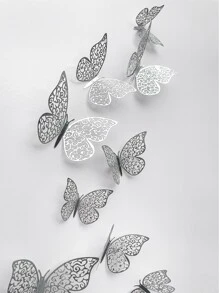 12 件 3D 创意设计纸质蝴蝶贴纸，几何图案镂空蝴蝶墙贴适用于节日、派对、蛋糕装饰、浪漫特别设计家居装饰、卧室装饰、浴室装饰、房间装饰用品适用于节日、节日、美化提升幸福感墙贴适用于婚礼和派对、春季装饰品让您的家焕然一新、拉玛装饰贴纸礼物生日毕业 - 銀色 - 查看 4
