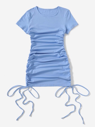 SHEIN Unity Solid Side Drawstring Ruched Bodycon Dress