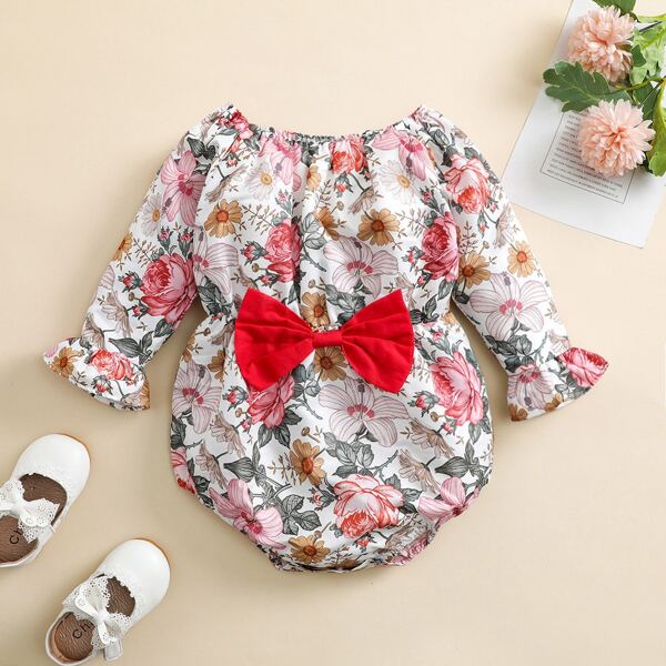 

Baby Allover Flower Bow Front Bodysuit, Multicolor