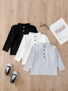 SHEIN Áo polo bé trai Nút phía trước màu trơn Giải trí - Nhiều màu - Xem 1