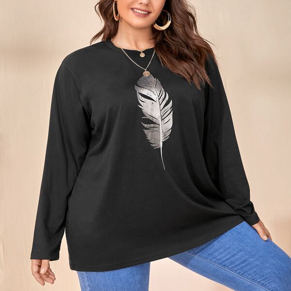 

Plus Feather Print Tee, Black