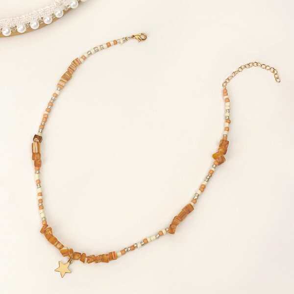 

Star Charm Beaded Necklace, Orange