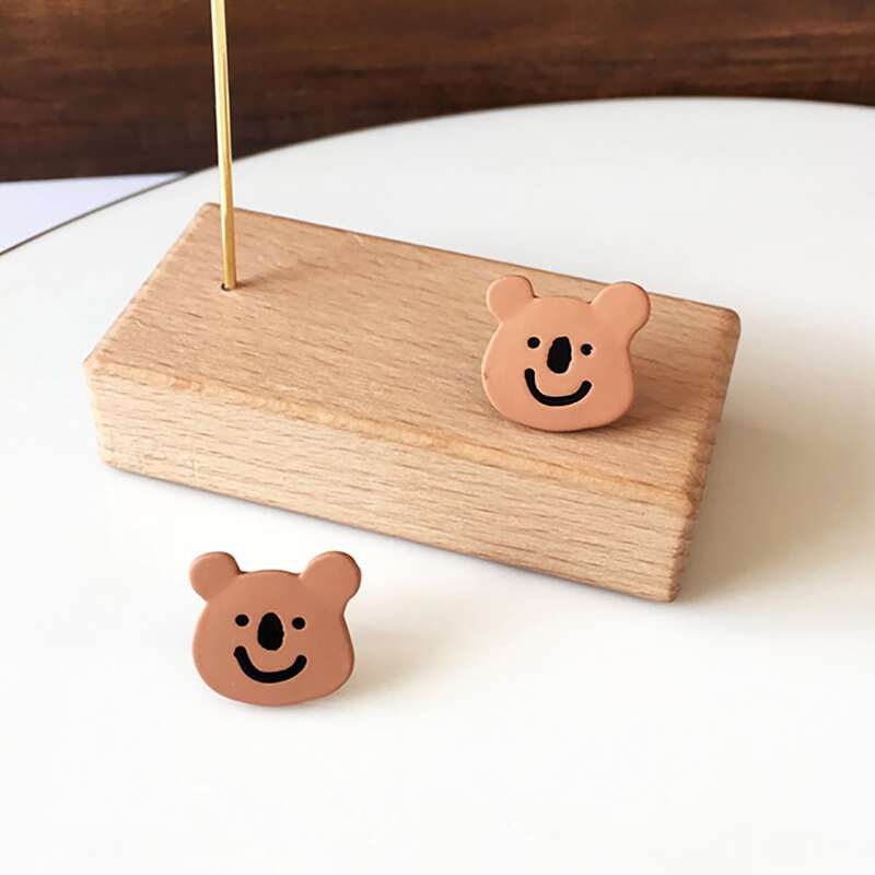

Cartoon Bear Stud Earrings, Brown