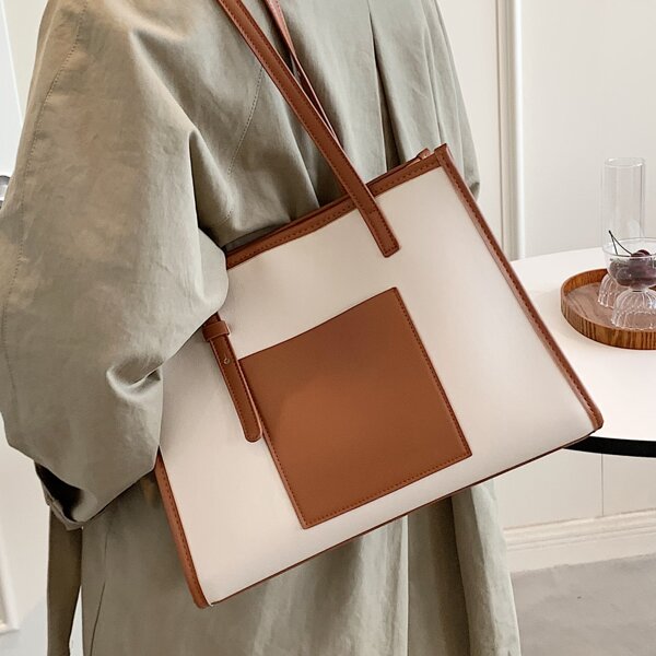 

Two Tone Tote Bag, Brown