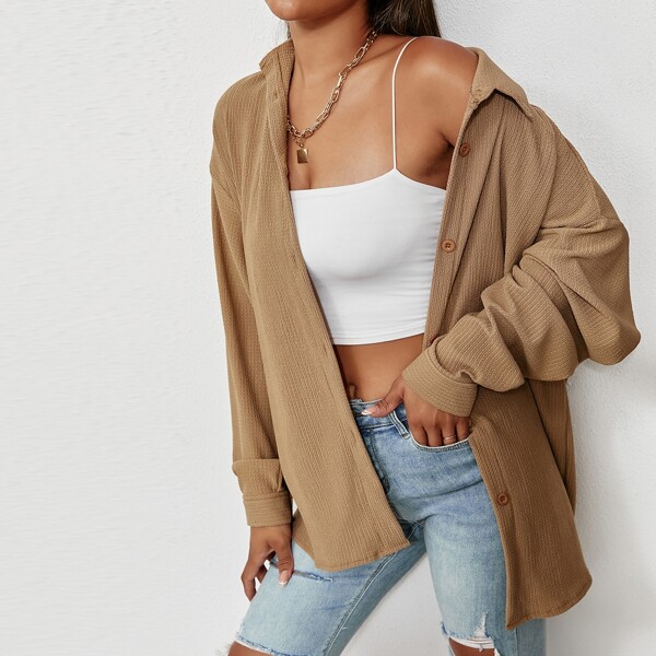 

Textured Drop Shoulder Coat, Khaki
