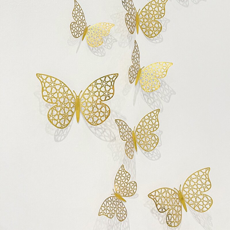 

12pcs 3D Hollow Butterfly Sticker, Gold
