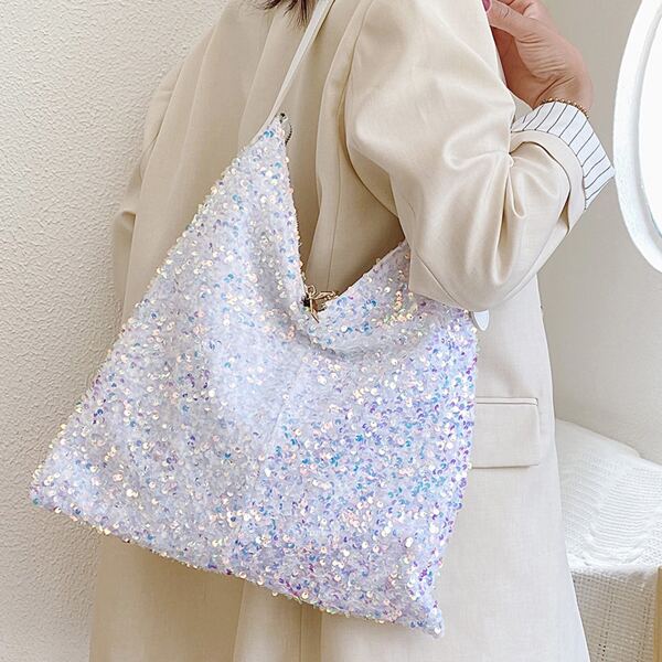 

Sequin Decor Shoulder Bag, White