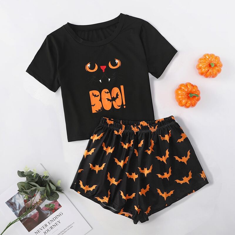 

Halloween Print PJ Set, Black