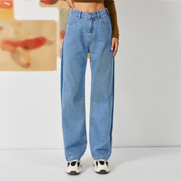 

Contrast Side Seam Straight Leg Jeans, Medium wash