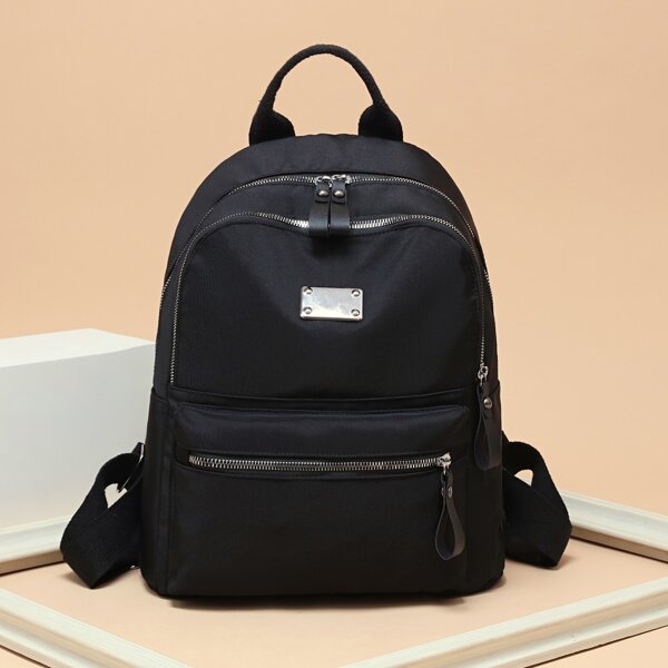 

Minimalist Metal Decor Functional Backpack, Black