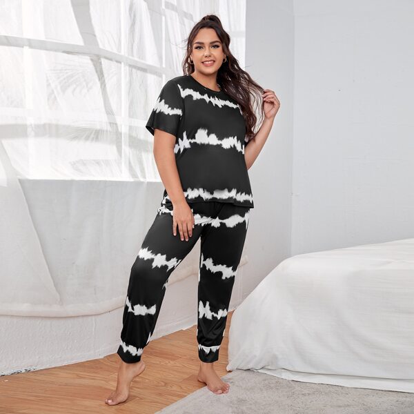 

Plus Tie Dye Tee & Pants Pajama Set, Black