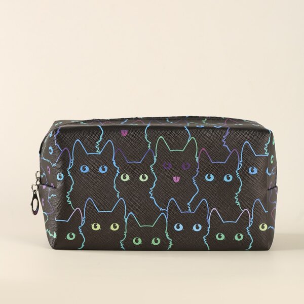 

Cartoon Cat Square Makeup Bag, Black