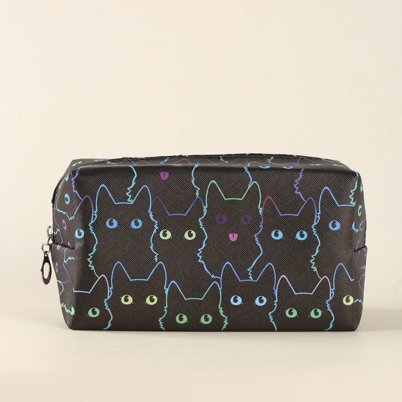 

Cartoon Cat Square Makeup Bag, Black