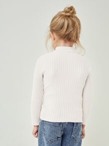 SHEIN 年輕女孩立領毛衣 - 白色 - 查看 2