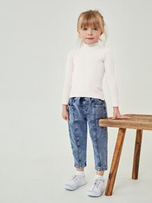 SHEIN 年輕女孩立領毛衣 - 白色 - 查看 3